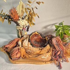 Rustic Russian Olive Orange and Brown Burl Decorative Table Bowl